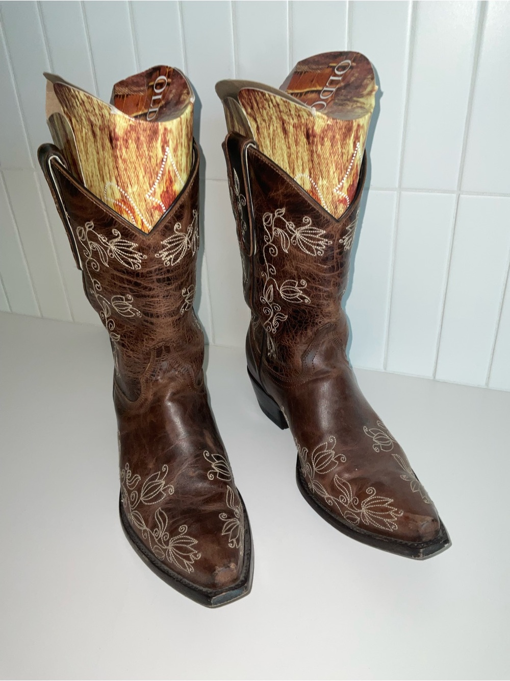 Old Gringo Yippie Ki Yay Brown Leather Embroidered Western Heeled Boots